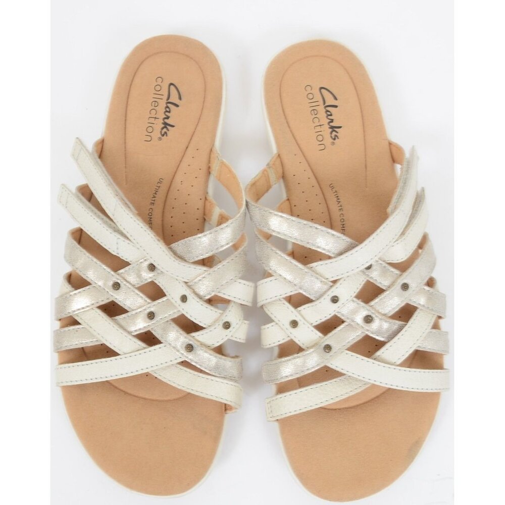 Clarks Elizabelle Rio Women's 9 Leather Slide Sandals Hook & Loop Slip On Comfy